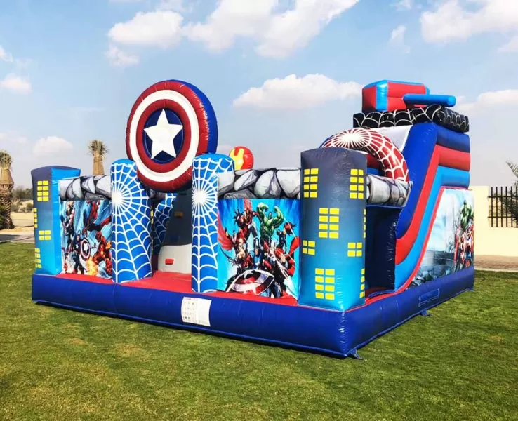 hero inflatable bounce house with slide
