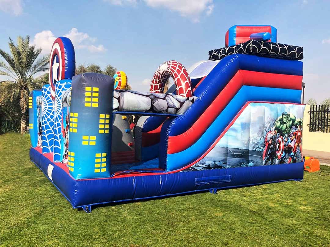 hero inflatable bounce house with slide