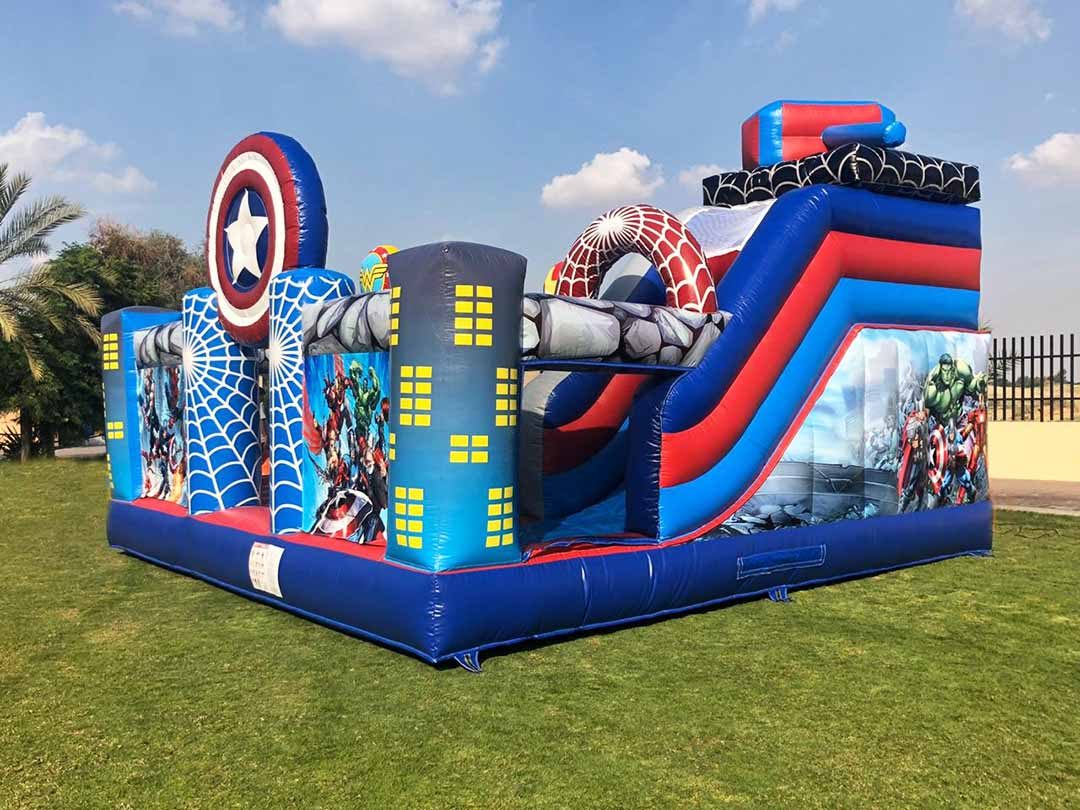 hero inflatable bounce house with slide
