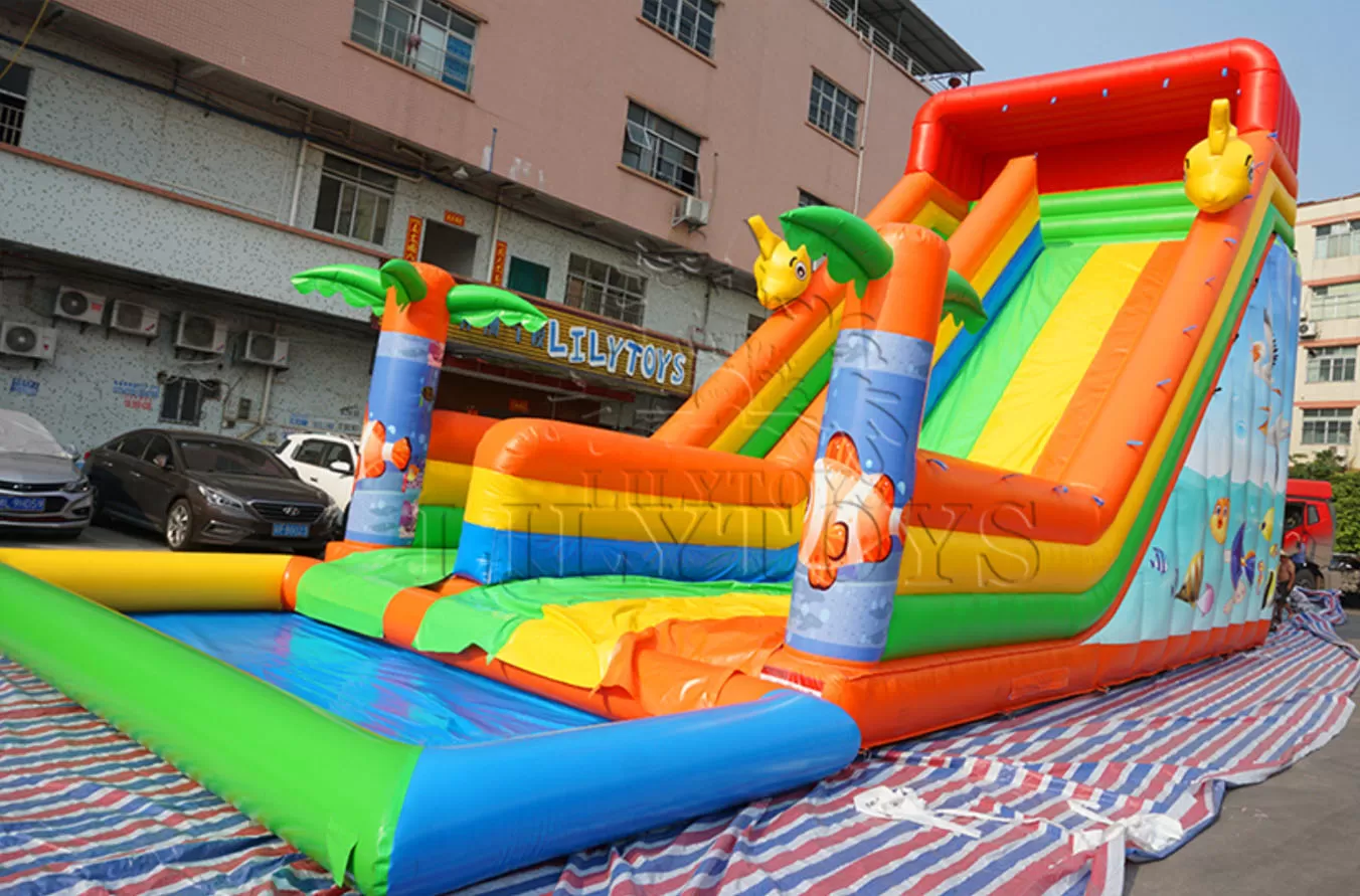 high inflatable water slide with pool