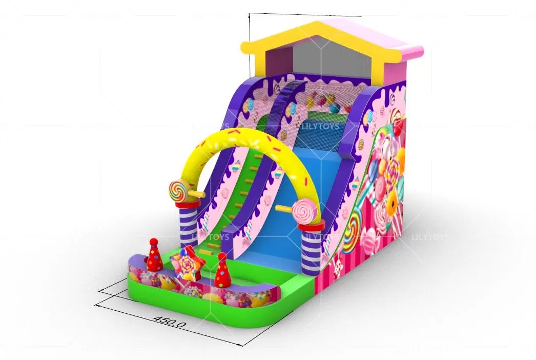 pink candy inflatable slide with pool