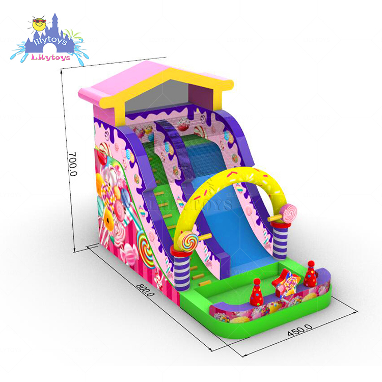 pink candy inflatable slide with pool