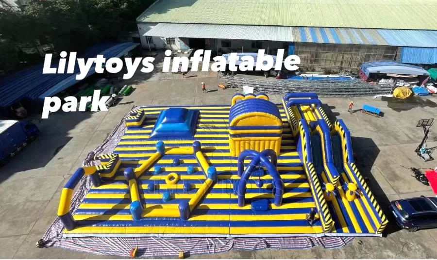 yellow blue inflatable sports games park