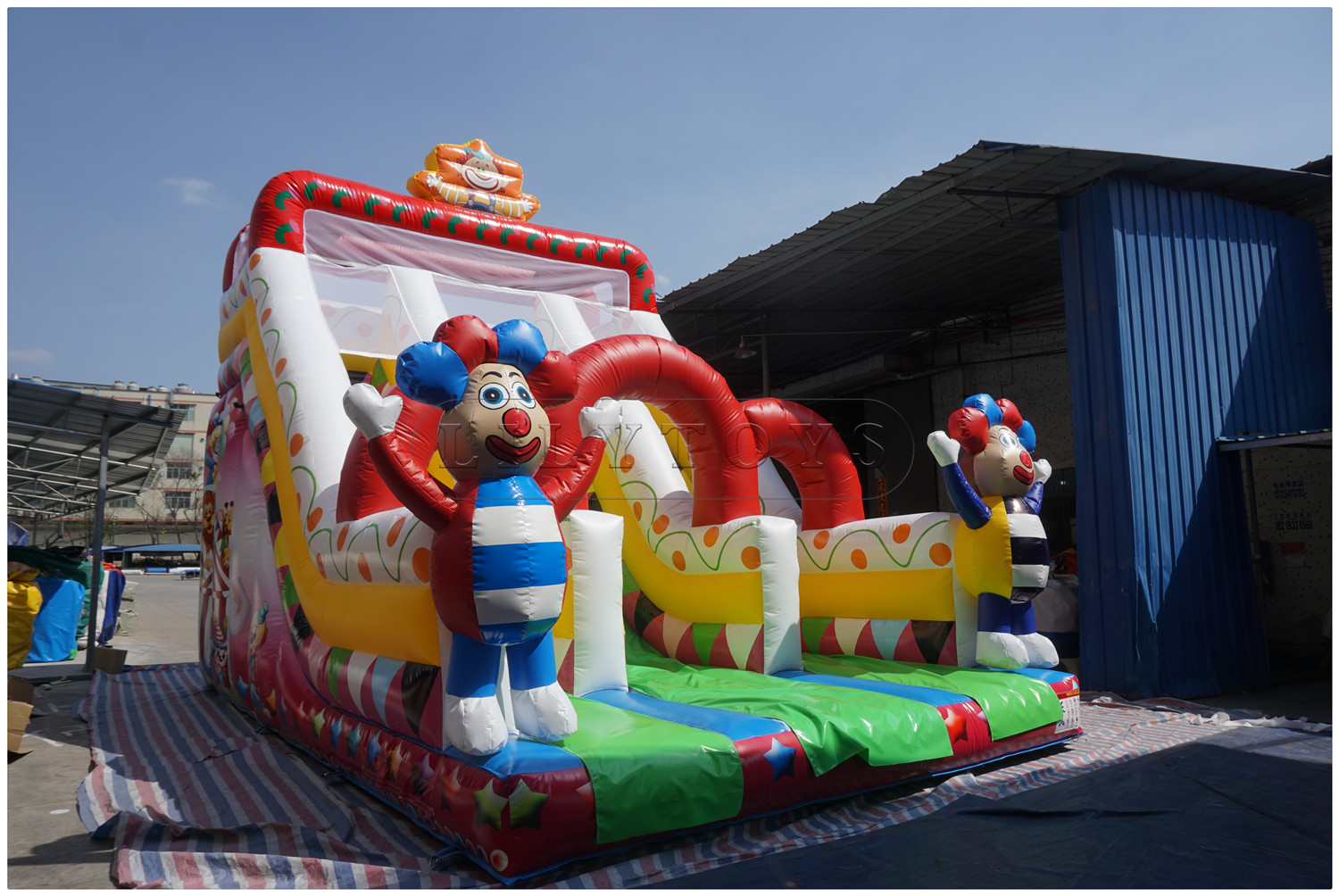 clown 3 lanes inflatable slide