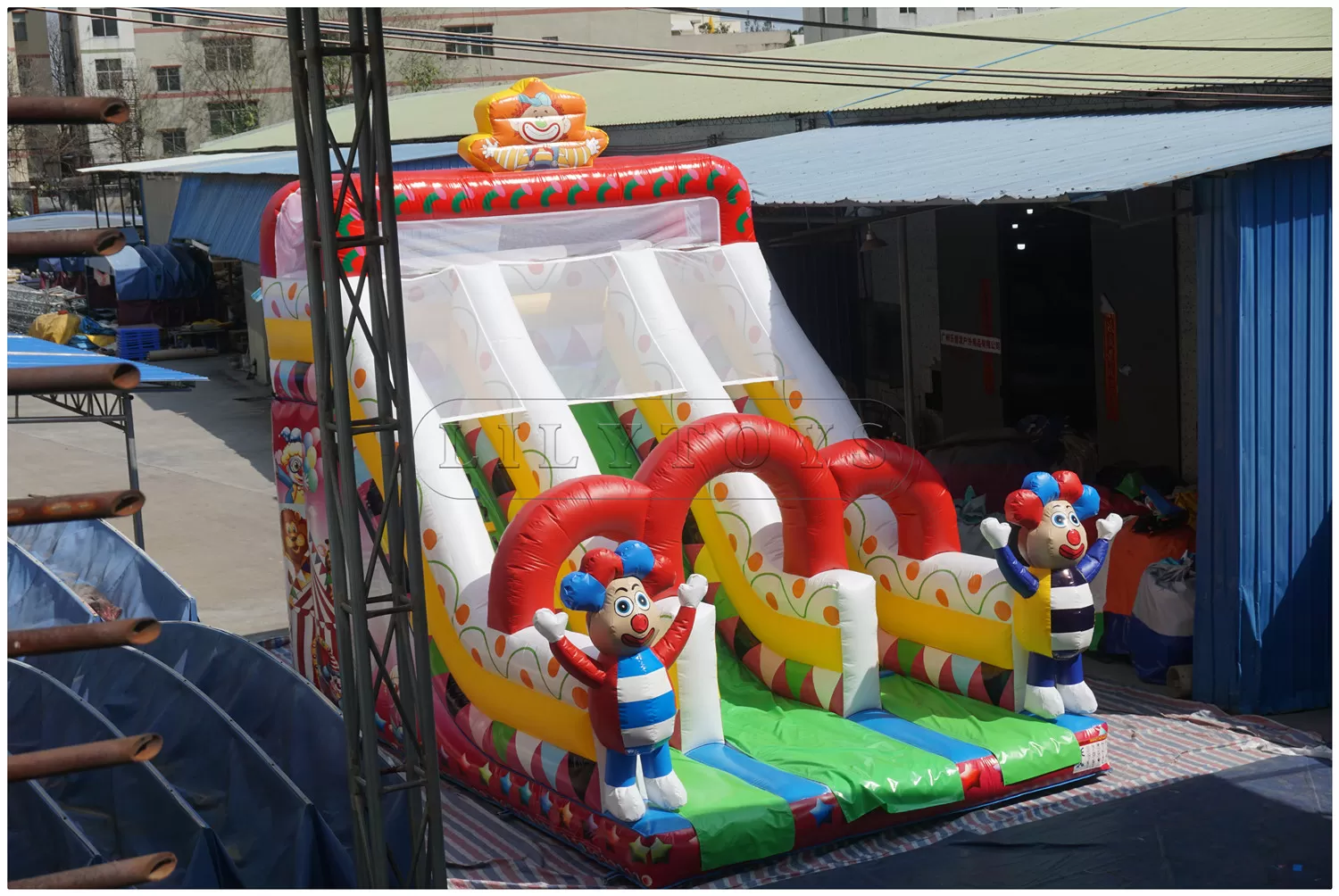 clown 3 lanes inflatable slide