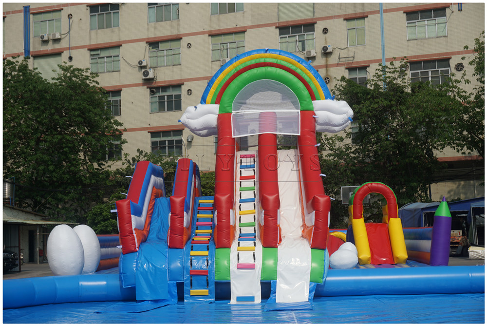 Big inflatable water slide with pool