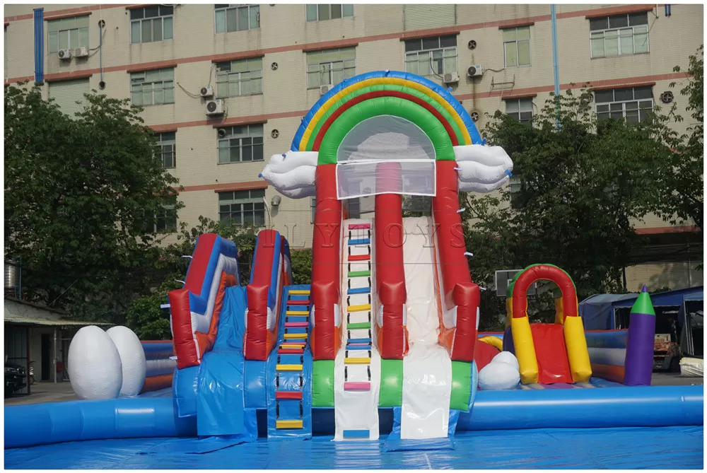 Big inflatable water slide with pool