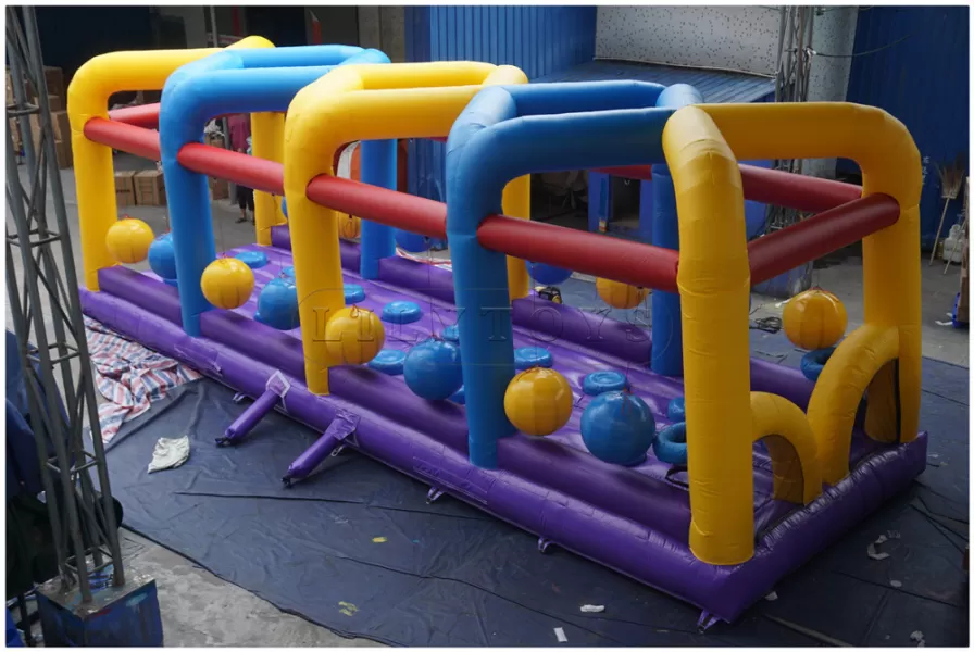 Long inflatable obstacle course tunnel