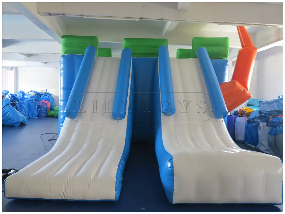 big water climbing tower action with double slide