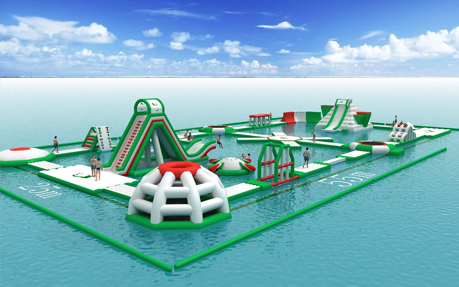 green white color big water play euipment park for sea
