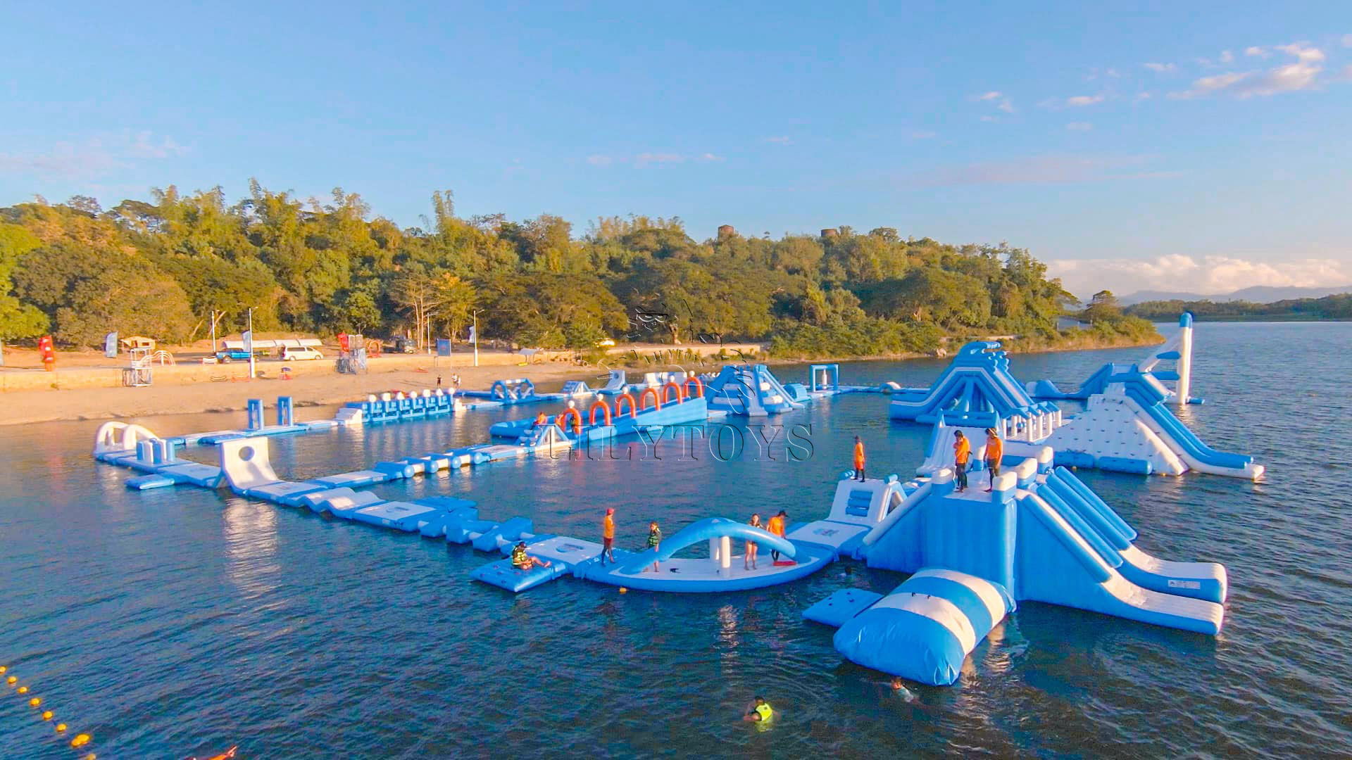 blue white inflatable water park aqua park for sea