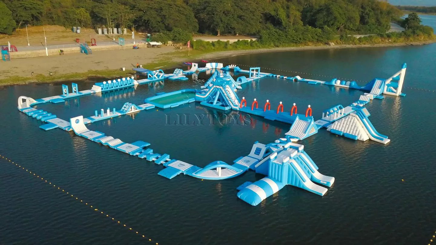 blue white inflatable water park aqua park for sea