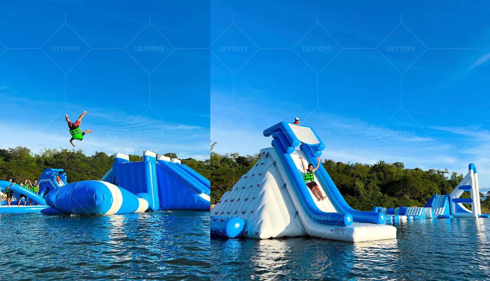 blue white inflatable water park aqua park for sea