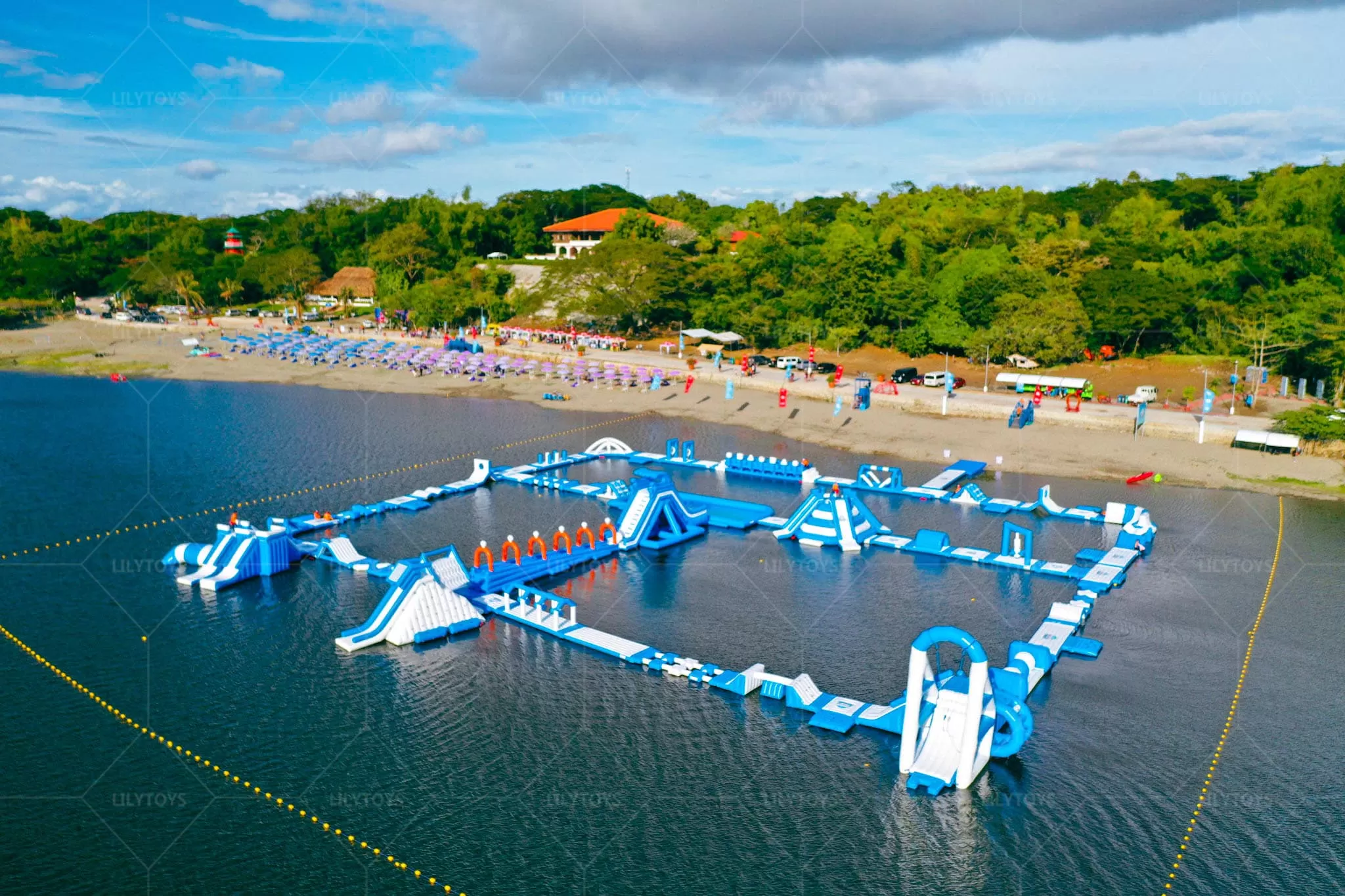 blue white inflatable water park aqua park for sea