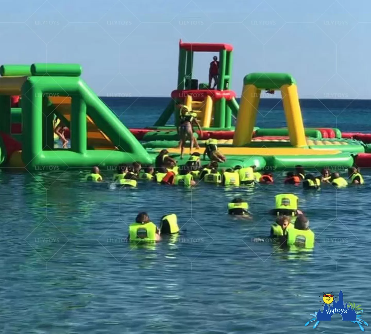 New floating water park water slide on sea