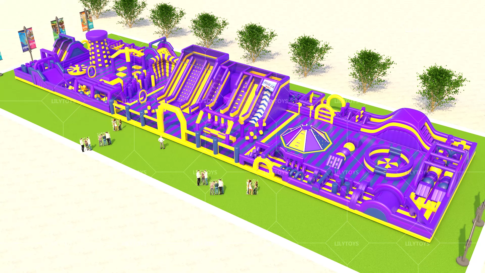 Purple inflatable theme park  60m