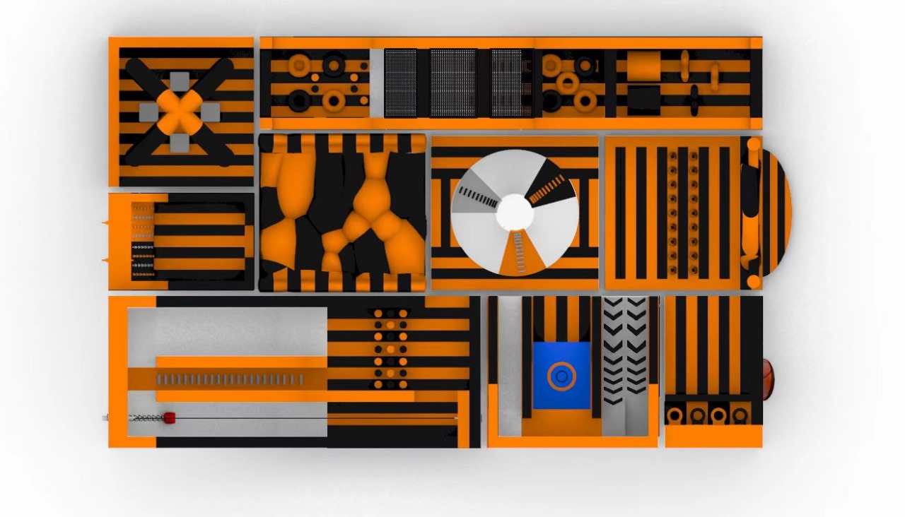 orange inflatable  bounce with zipline