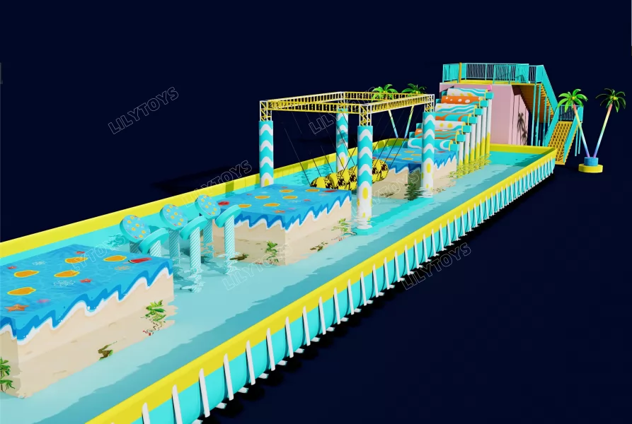 New Mechanical Water Obstacle Course with Frame Pool
