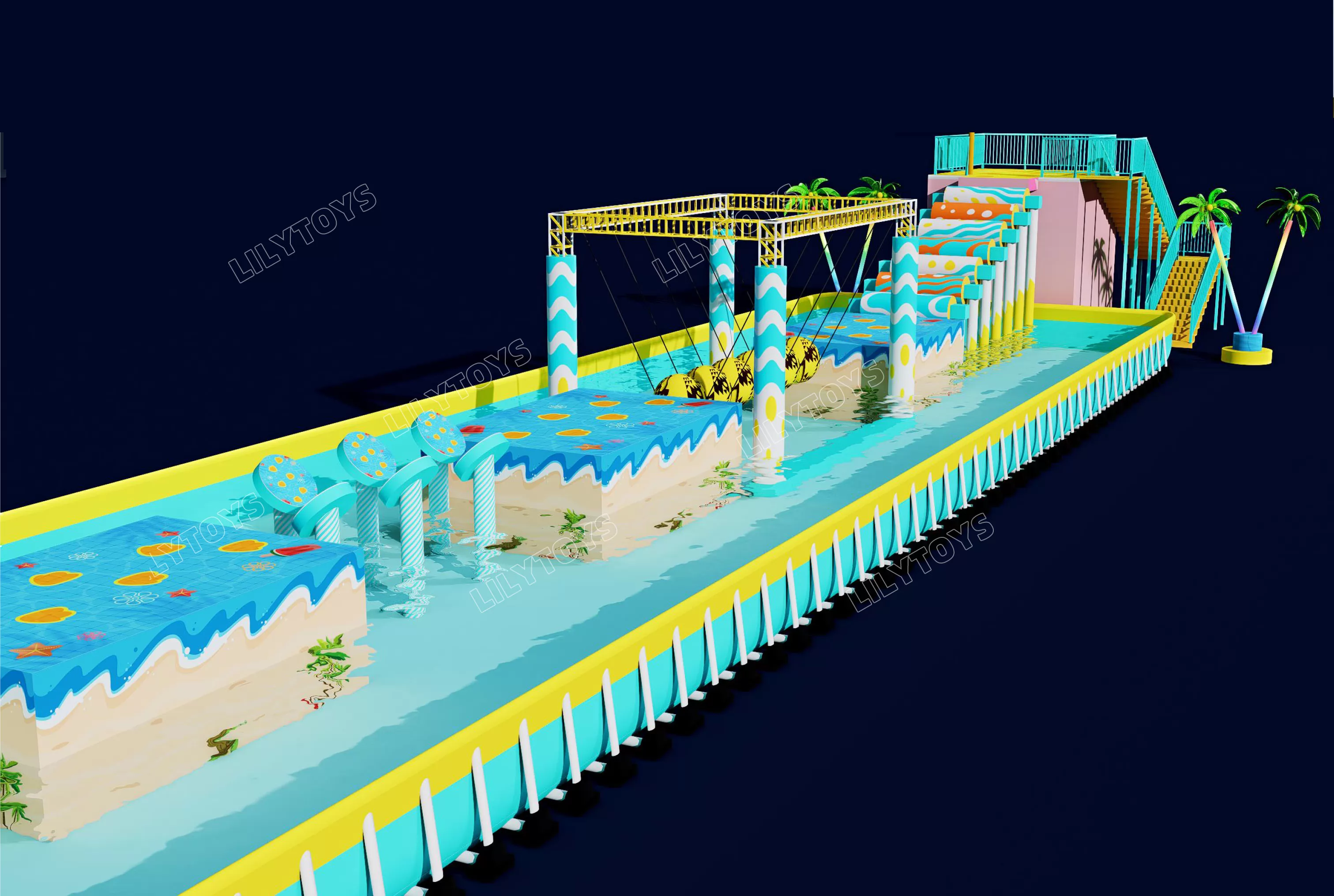 New Mechanical Water Obstacle Course with Frame Pool
