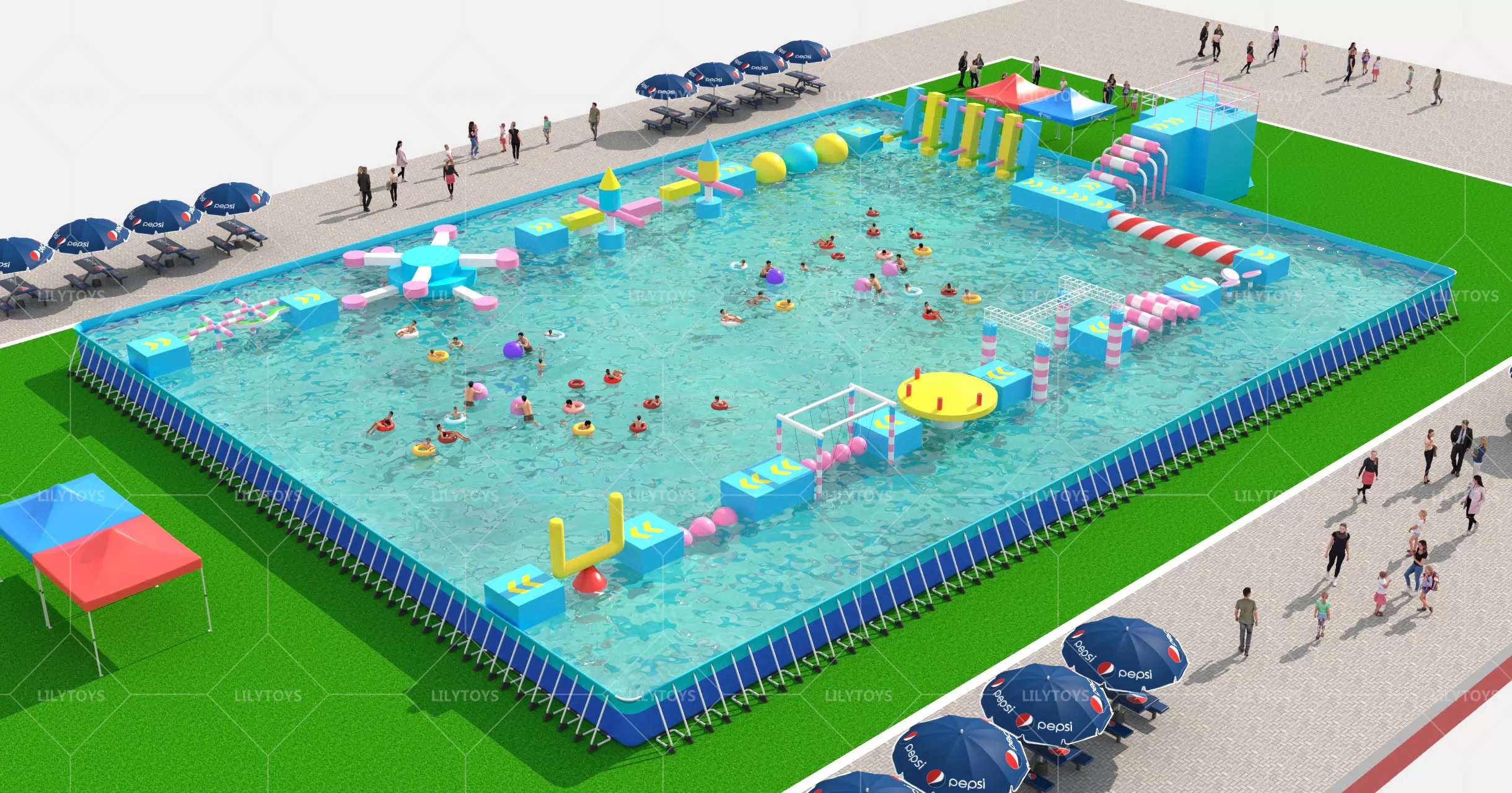 New Mechanical Water Obstacle Course with Frame Pool