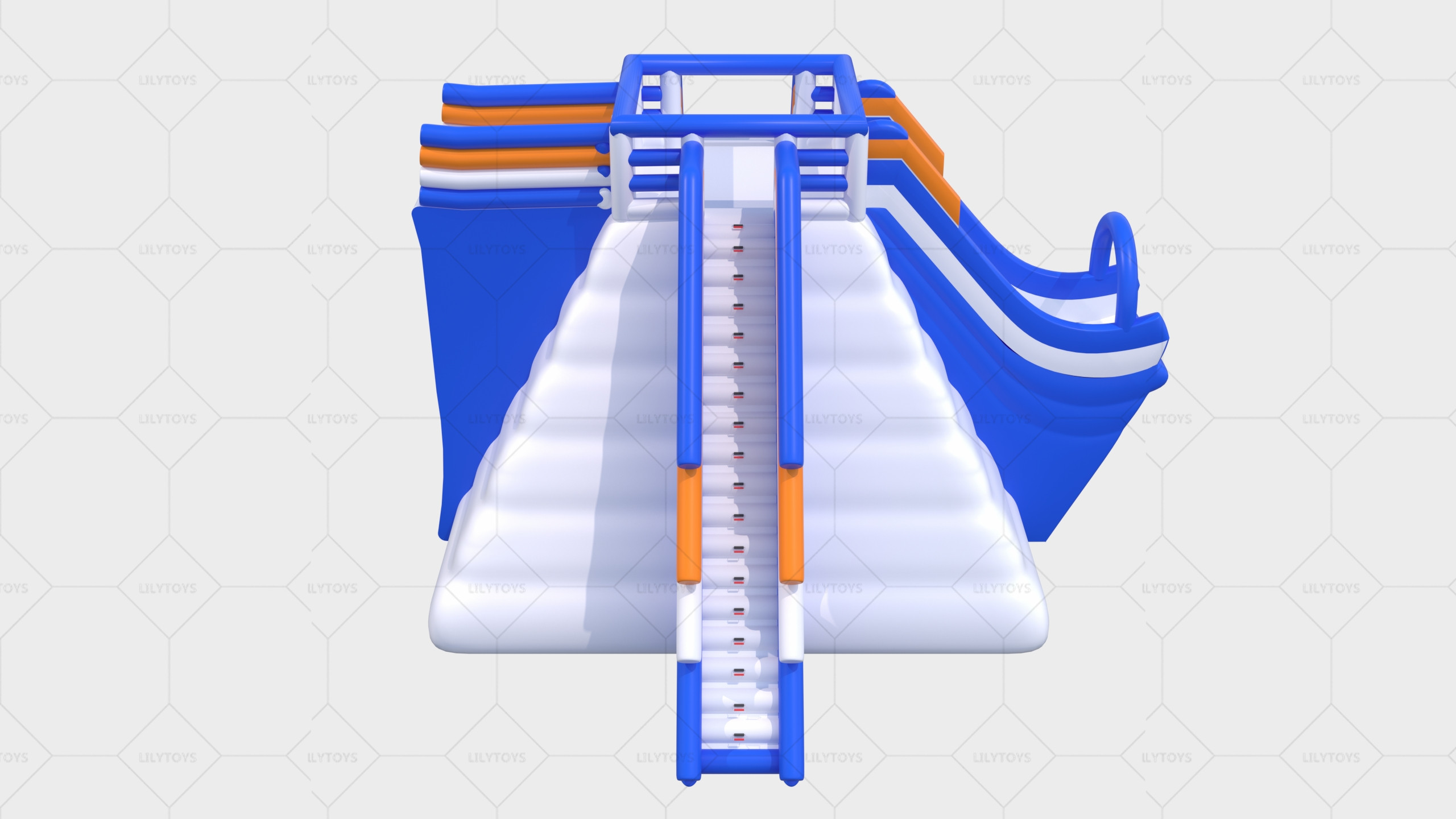 big inflatable water obstacle course with big towers and slide