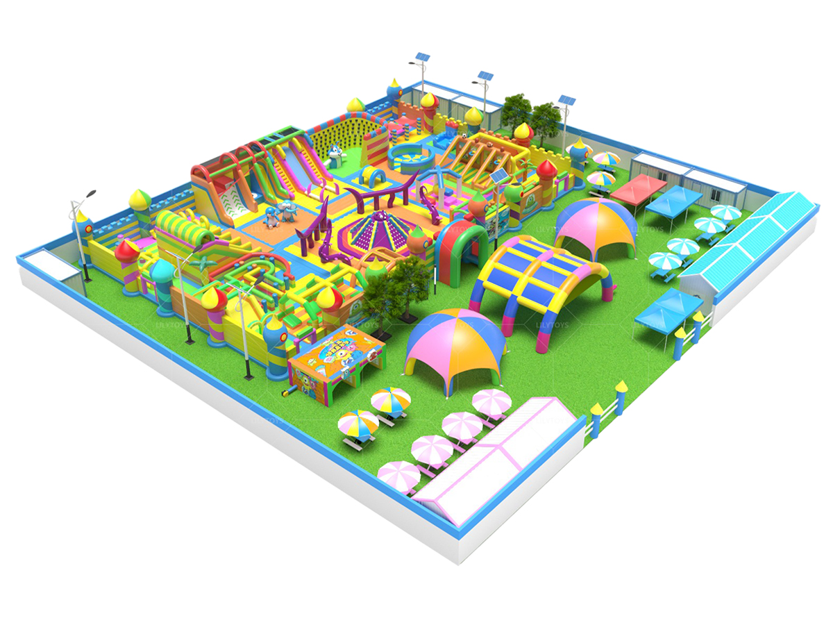Pink & Blue Inflatable Water Park