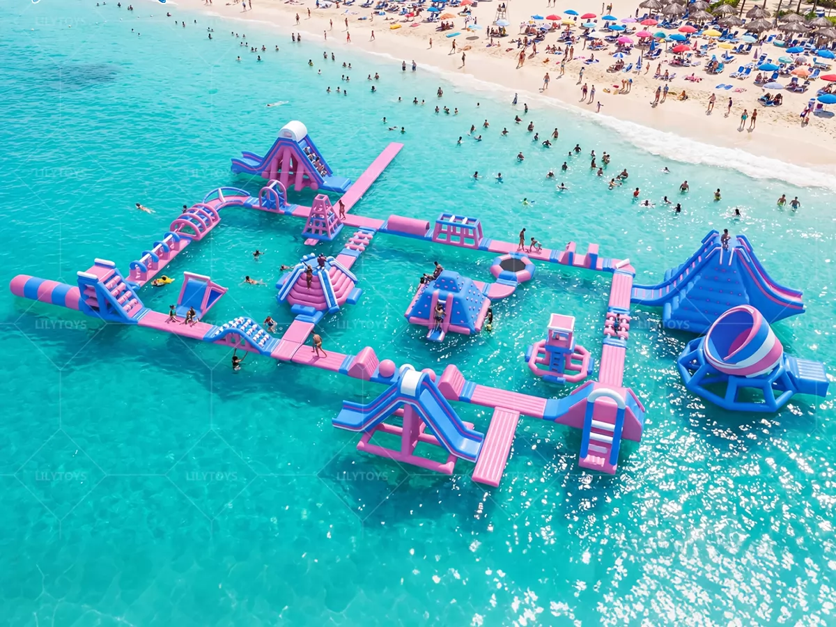 Pink & Blue Inflatable Water Park